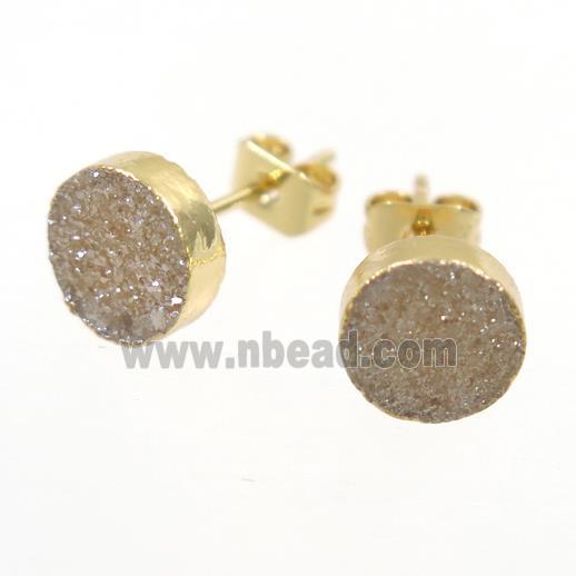 golden champagne Druzy quartz Earring Studs, gold plated