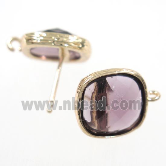 purple Chinese Crystal Glass earring studs, gold plated