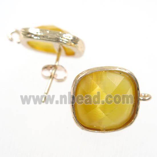 yellow Chinese Crystal Glass earring studs, gold plated