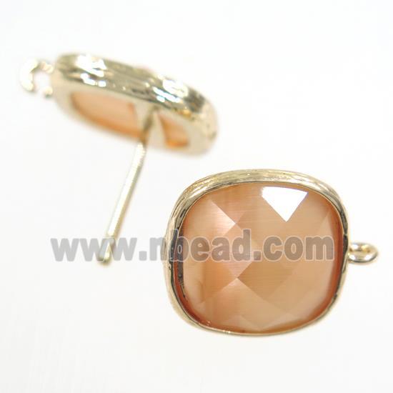 peach Chinese Crystal Glass earring studs, gold plated