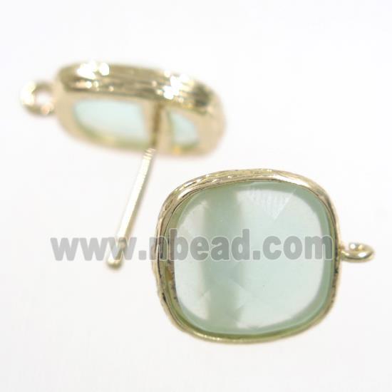 lt.green Chinese Crystal Glass earring studs, gold plated