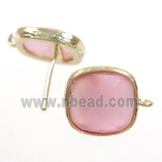 pink Chinese Crystal Glass earring studs, gold plated