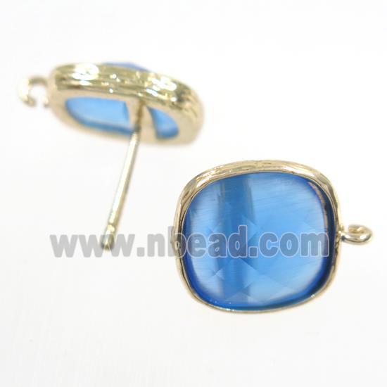 blue Chinese Crystal Glass earring studs, gold plated