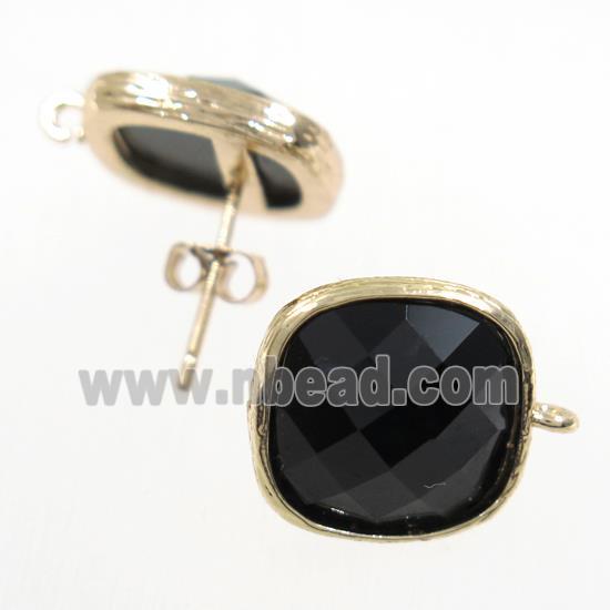 black Chinese Crystal Glass earring studs, gold plated