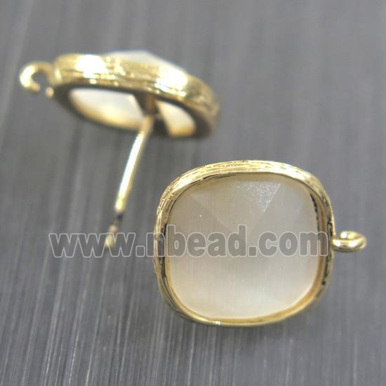 white Chinese Crystal Glass earring studs, gold plated