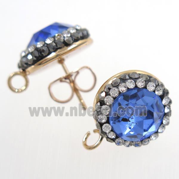 skyblue Chinese Crystal Glass earring studs paved rhinestone, gold plated