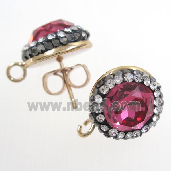 ruby Chinese Crystal Glass earring studs paved rhinestone, gold plated