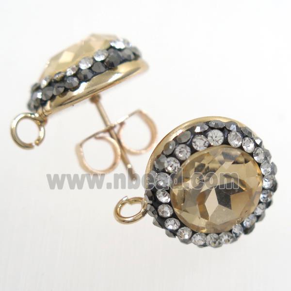 golden champagne Chinese Crystal Glass earring studs paved rhinestone, gold plated