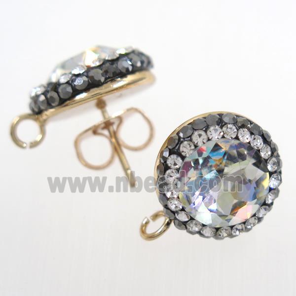 Chinese Crystal Glass earring studs paved rhinestone, clear AB-color, gold plated