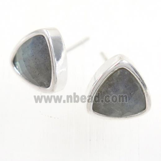 Labradorite earring studs, triangle, platinum plated