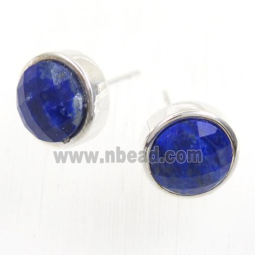 blue Lapis Lazuli earring studs, circle, platinum plated