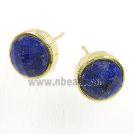 blue Lapis Lazuli earring studs, circle, gold plated