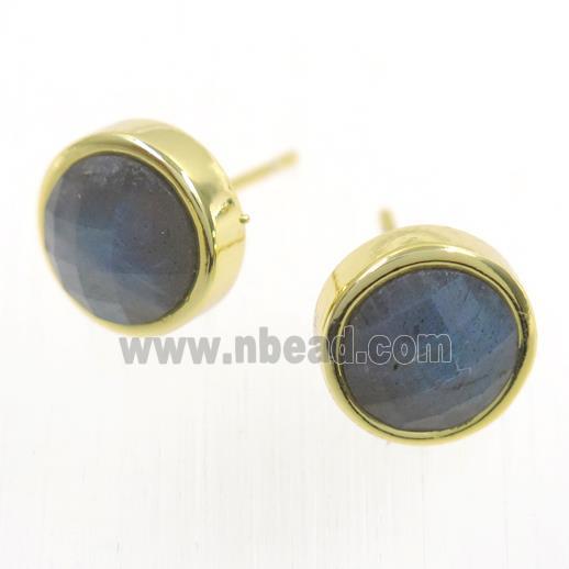 Labradorite earring studs, circle, gold plated