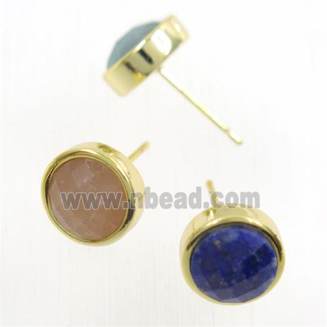 mixed gemstone earring studs, circle, gold plated