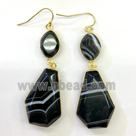 black agate earrings, gold plated