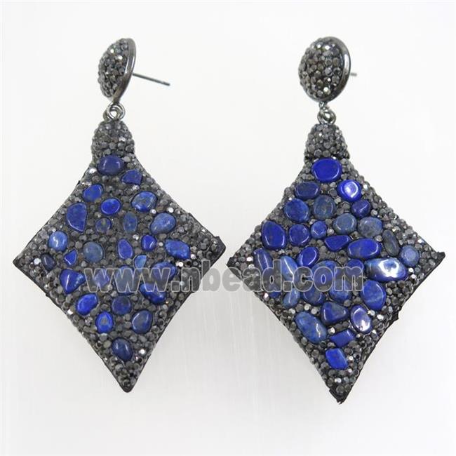 blue Lapis earring paved rhinestone