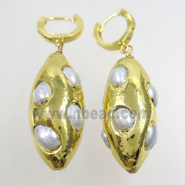 Pearl earring, 24k gold plated