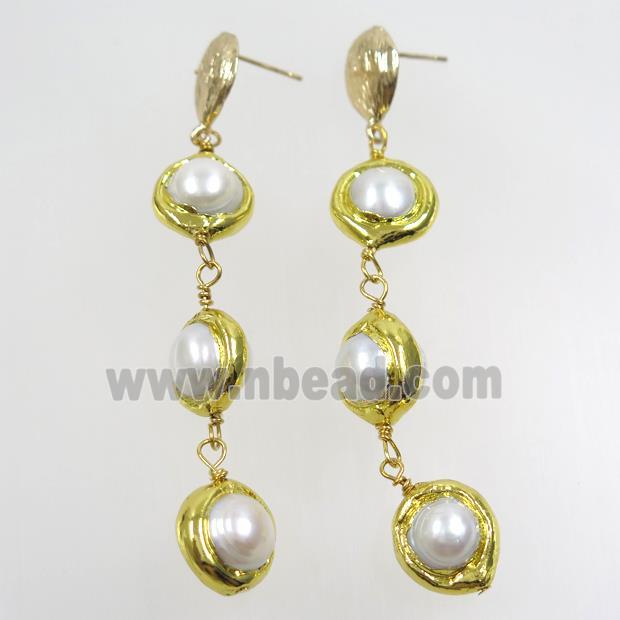 Pearl earring, 24k gold plated