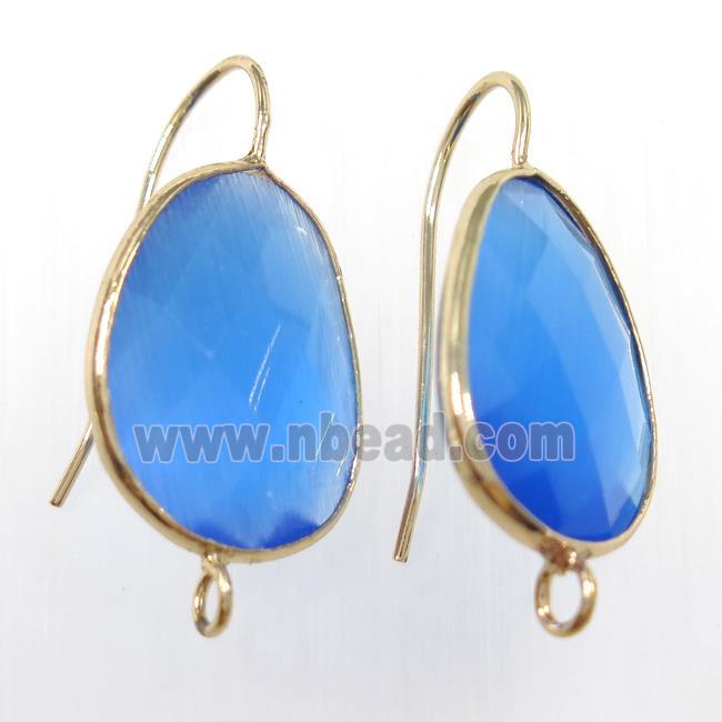 blue glass crystal earring with loop, gold plated