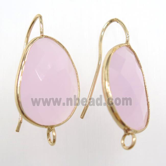 pink glass crystal earring with loop, gold plated