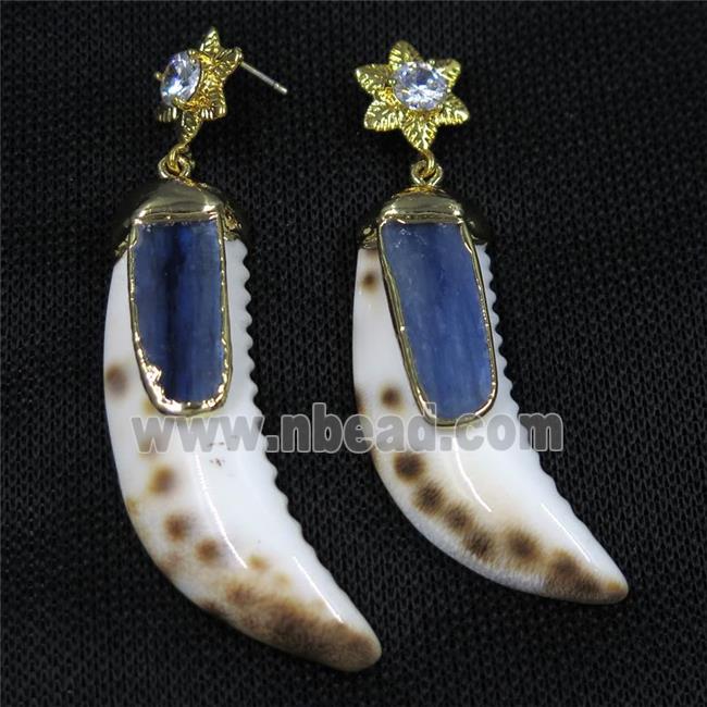 shell horn earring with blue kyanite