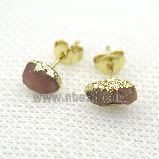 pink Tourmaline earring studs, gold plated
