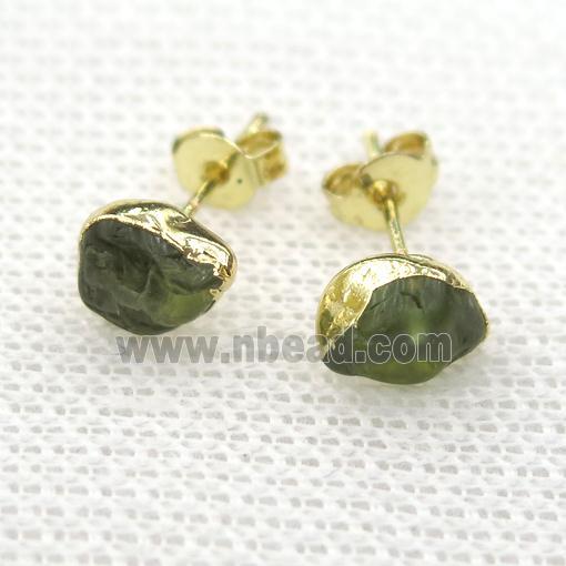 green Peridot Earring studs, gold plated
