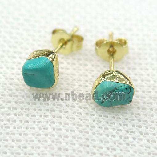 green Turquoise Stud Earring, gold plated