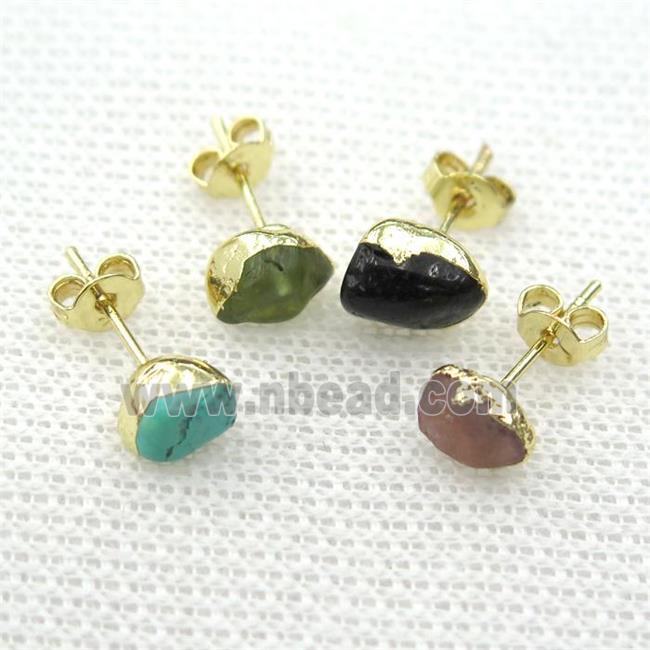 mix GemStone Stud Earrings, gold plated