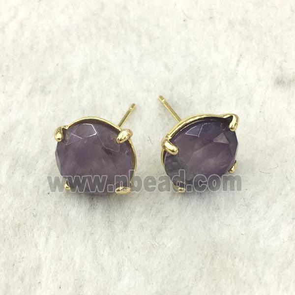 purple Amethyst Stud Earring, gold plated