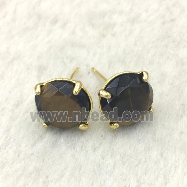 Tiger eye stone Stud Earring, gold plated