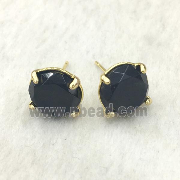 black onyx agate Stud Earring, gold plated