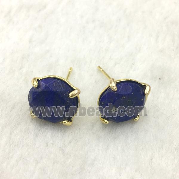 blue Lapis Lazuli Stud Earring, gold plated
