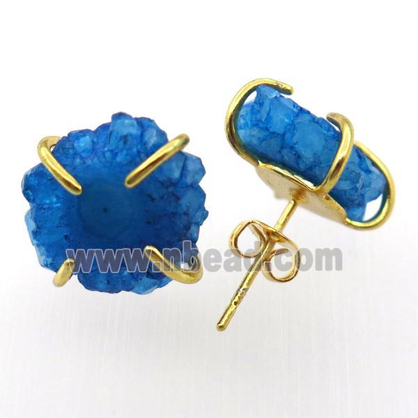 blue solar quartz druzy studs earring
