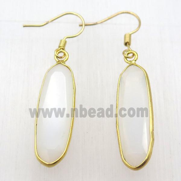 white agate hook Earring, gold plated