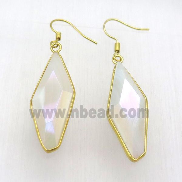 white agate hook earring, gold plated