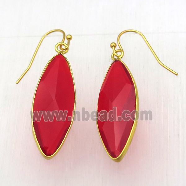 red cat eye glass Hook Earring, eye, gold plated