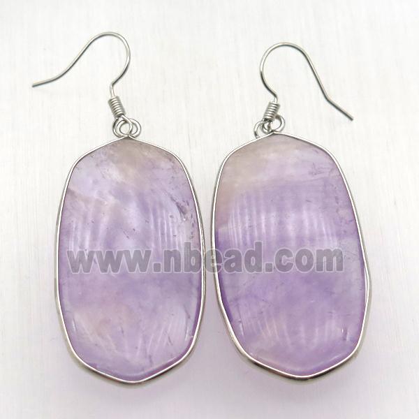 purple Amethyst oval Hook Earring, platinum plated