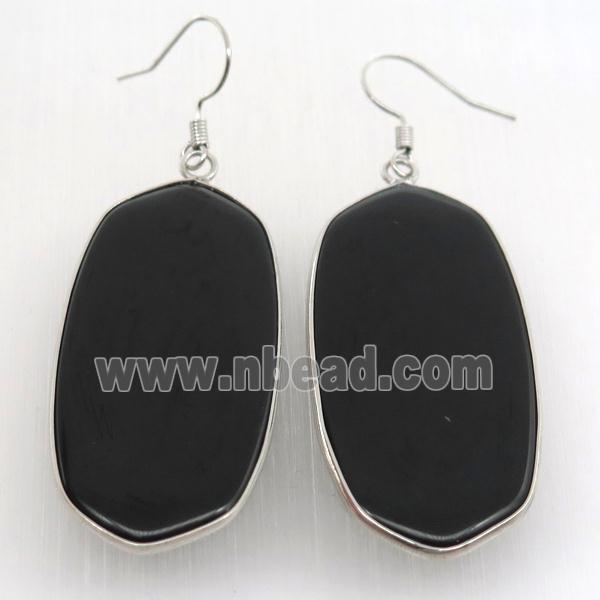 black cat eye glass oval Hook Earring, platinum plated