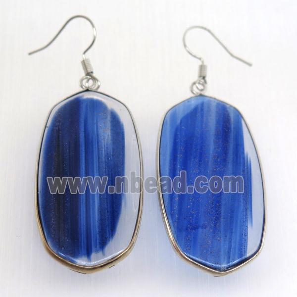blue Agate oval Hook Earring, platinum plated
