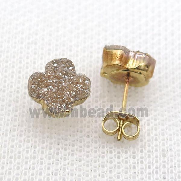 champagne druzy agate earring studs, gold plated