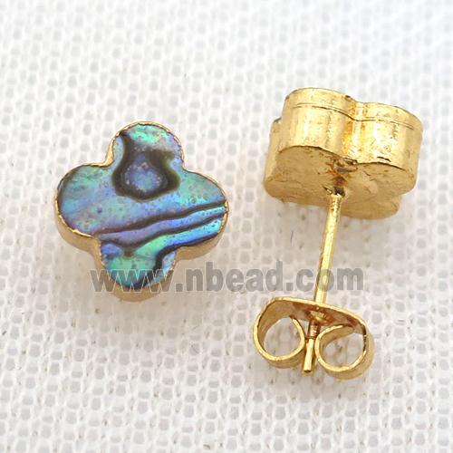 Abalone Shell earring studs, clover, gold plated