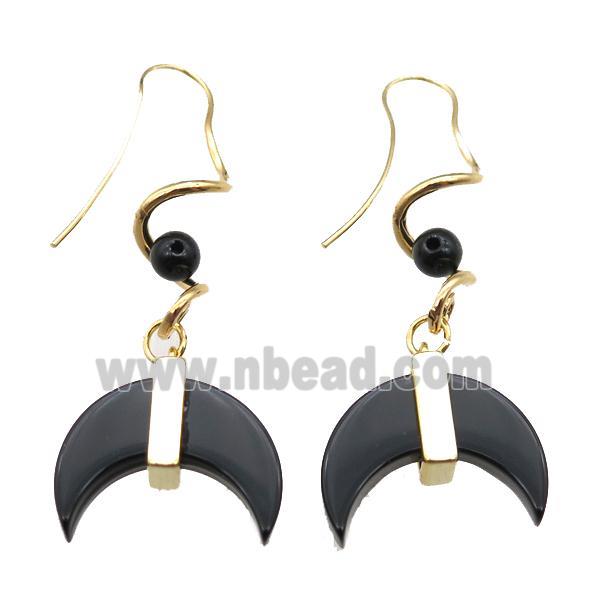 black Onyx Agate Earring, moon, gold plated