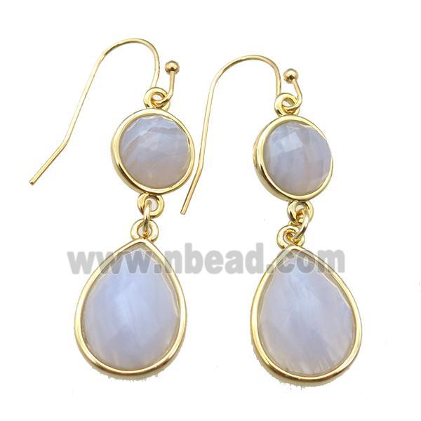 Blue Lace Agate hook Earring, gold plated