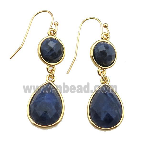 blue Sodalite hook Earring, gold plated