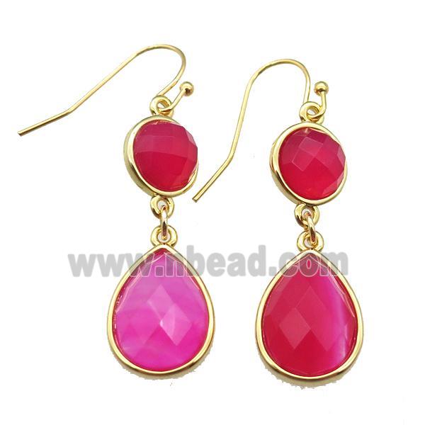 red Jade hook Earring, gold plated
