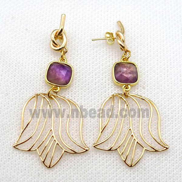 copper earrings with amethyt, gold plated