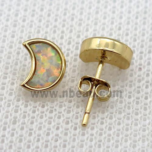 synthetic Fire Opal moon Stud Earrings, gold plated