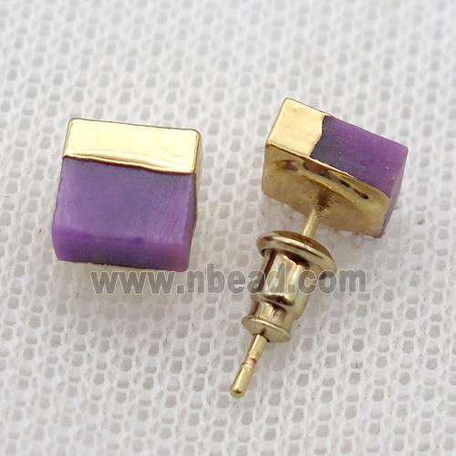 purple Jade Earrings stud, gold plated
