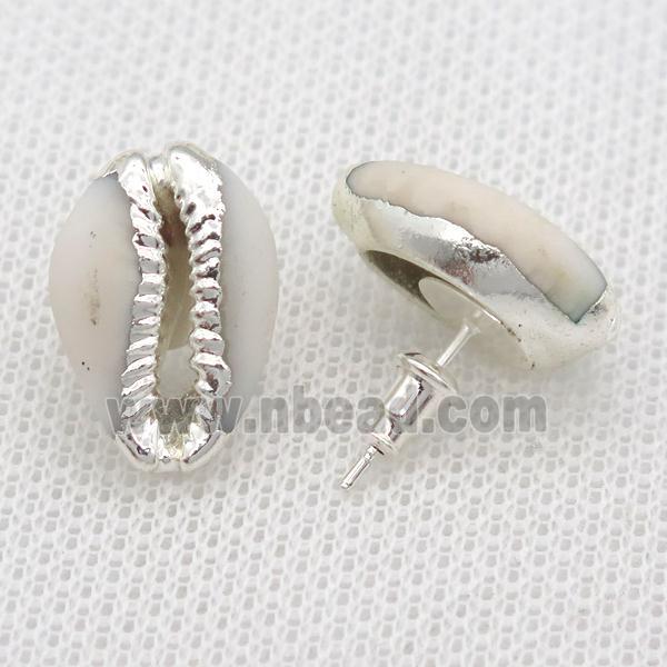 Conch Shell stud Earrings, silver plated
